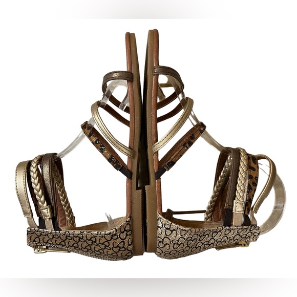 Jessica Simpson Animal Print Gold Brown Strappy Flats Sandals Size 2 - Picture 7 of 8